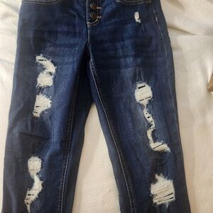 Francesca's Collections Dark Blue Distressed Skinny Jeans